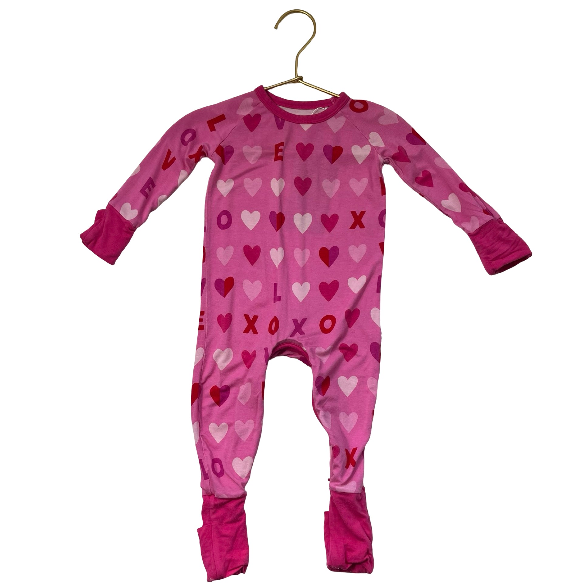 Little Sleepies Pink LOVE Heart Print One-Piece - Size 3-6 Mo