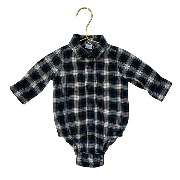 Baby Gap Navy, Green, White, Red Plaid Flannel Onesie Bodysuit - Size 3-6 Mo