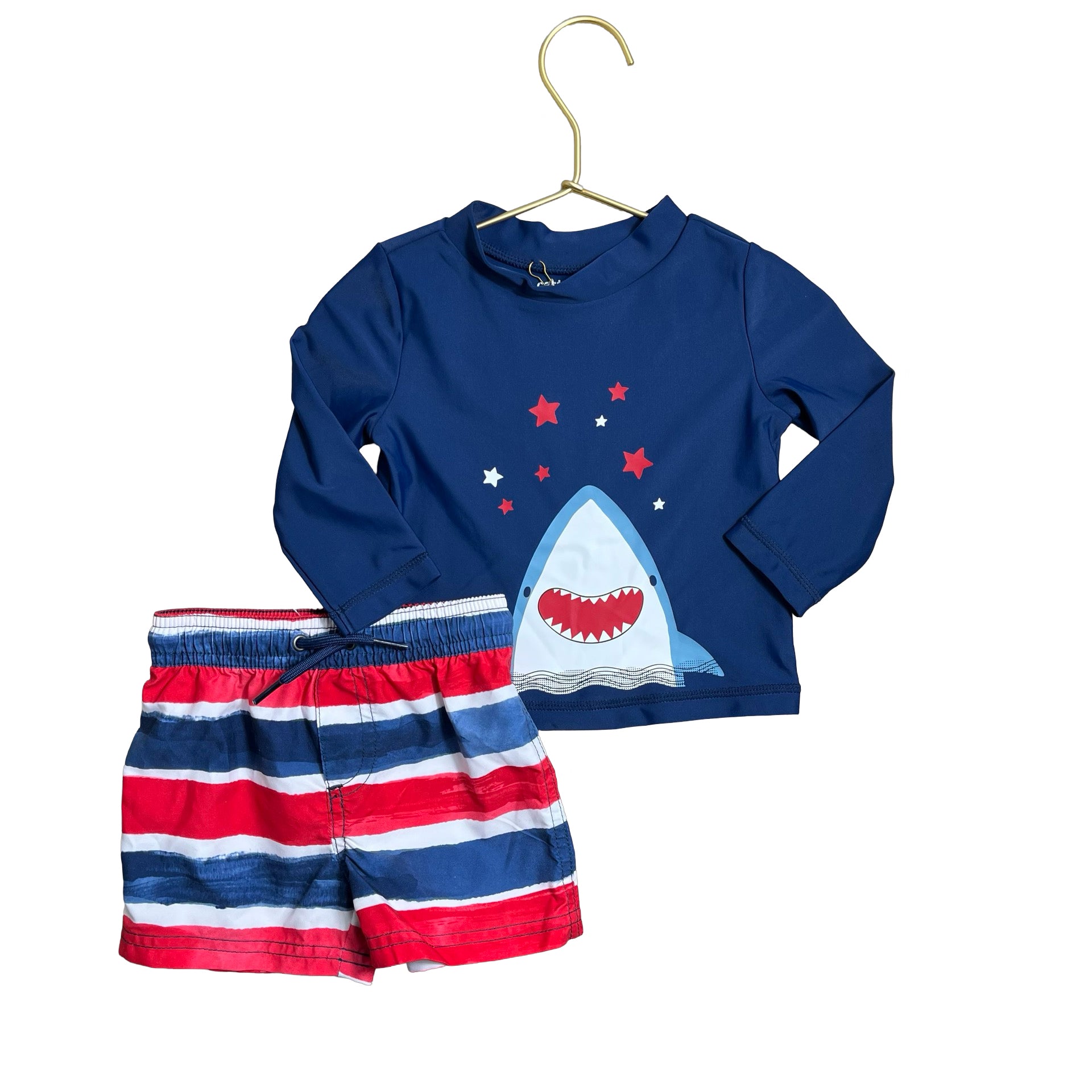 Carter's Navy Rash Guard & Striped Swim Suit - Size 9 Mo