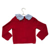 Zara Red Cotton Sweater, Removeable Blue Striped Collar - Size 4