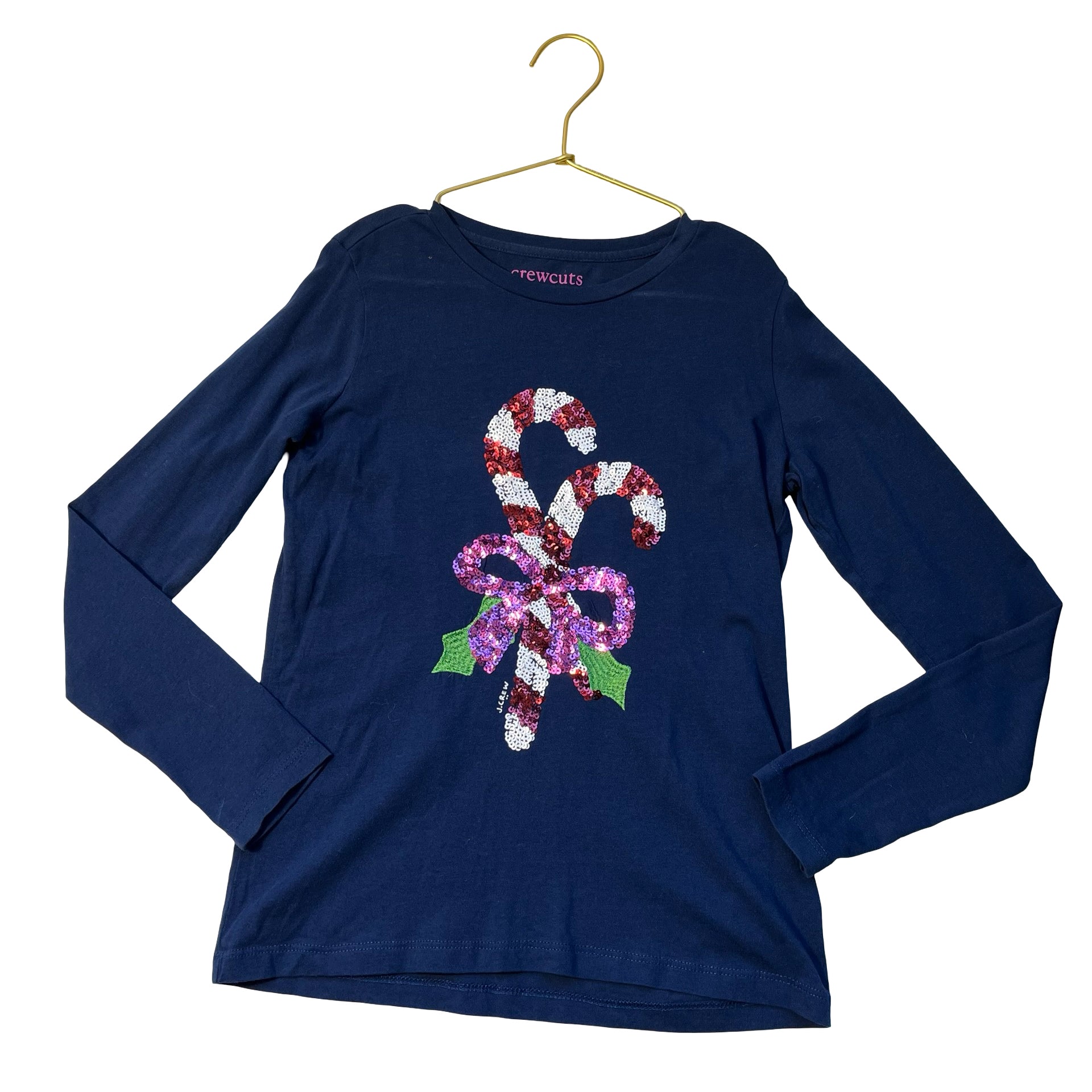 Crewcuts Navy Sequin Candy Cane Shirt - Size M 8-9
