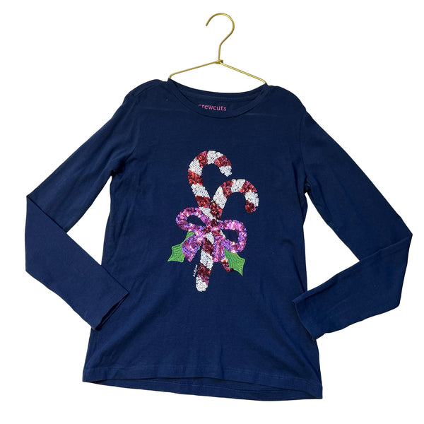 Crewcuts Navy Sequin Candy Cane Shirt - Size M 8-9