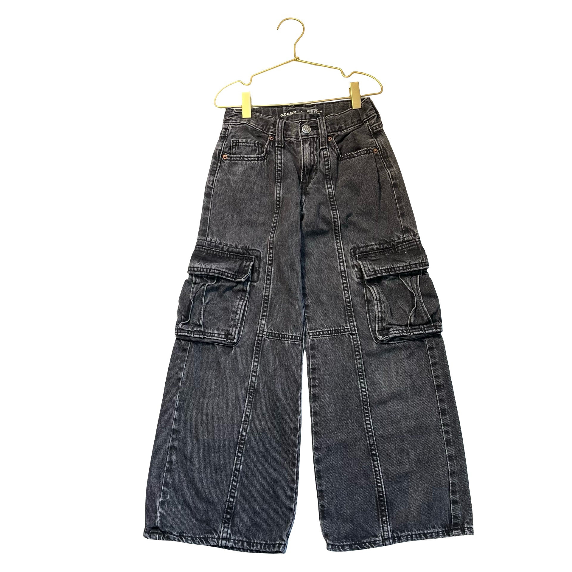 Old Navy 'High-Rise Baggy Wide-Leg' Cargo Black Denim Jeans - Size 8