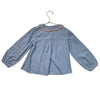 Arsene & Les Pipelettes Light Blue Button Down Blouse, Orange Trim - Size 6A