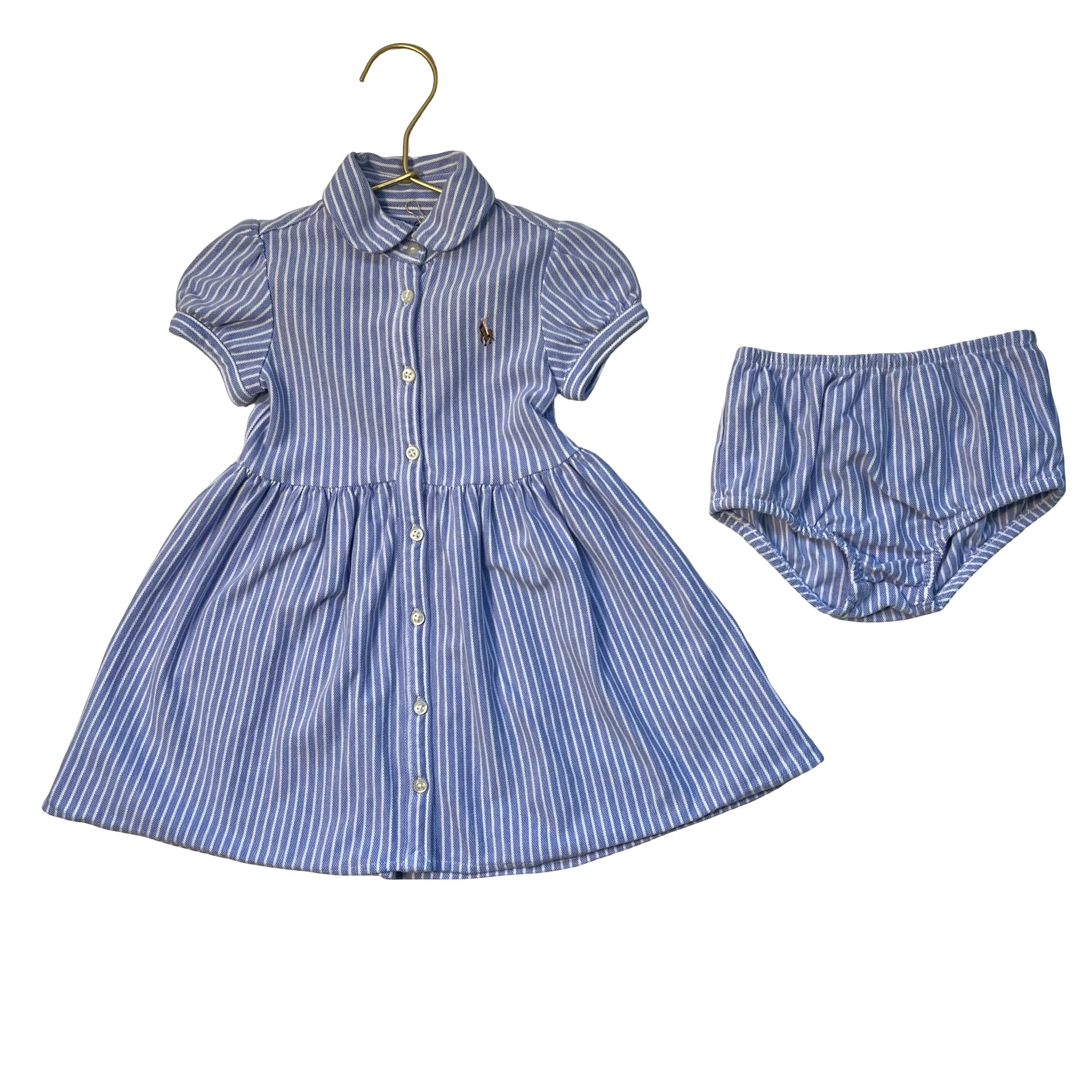 Ralph Lauren Blue & White Striped Shirt Dress & Bloomers - Size 18 Mo