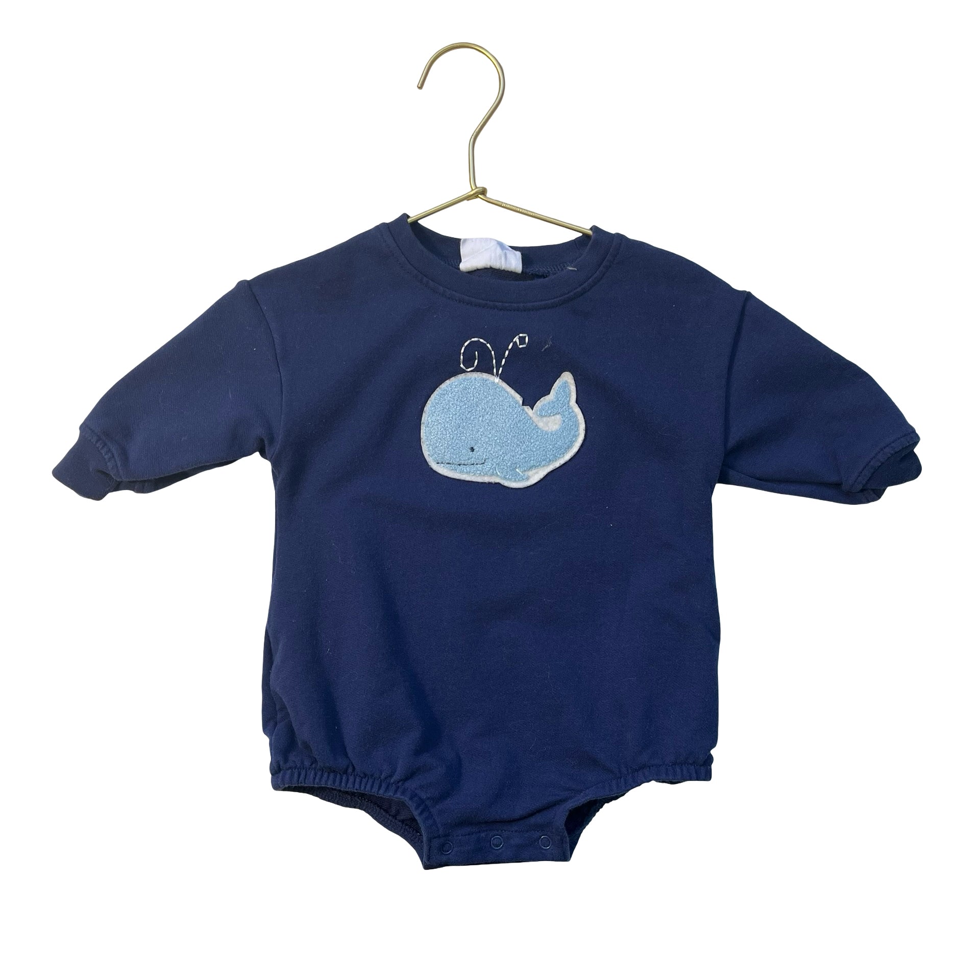 Angel Dear Navy Whale Applique Bubble Romper - Size 6-12 Mo
