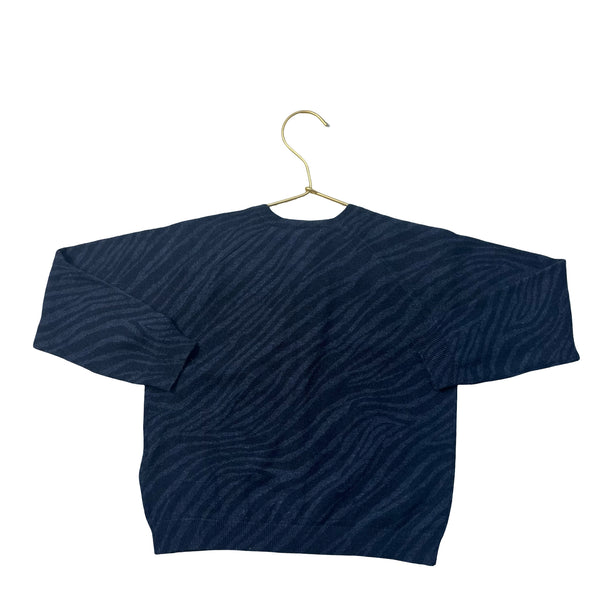 Bonton Navy & Blue Zebra Pattern Cotton-Wool Cardigan Sweater - Size 6