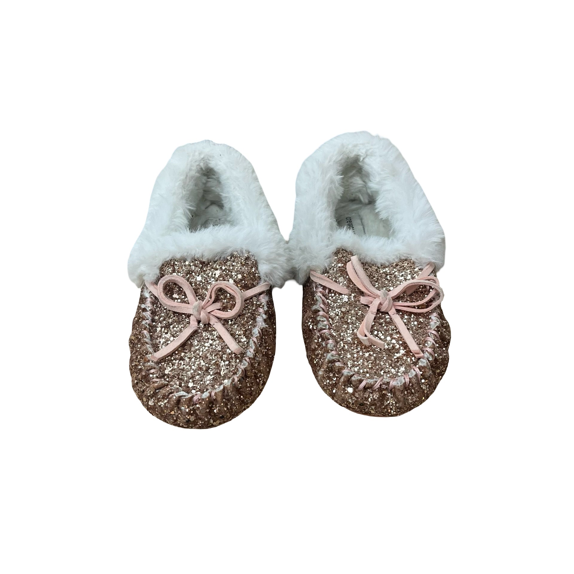 Crewcuts Faux Fur Lined Pink Glitter Slippers - Size K13