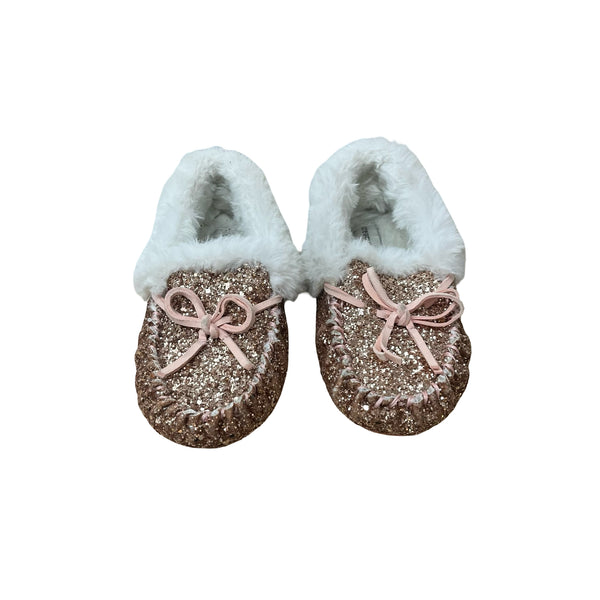 Crewcuts Faux Fur Lined Pink Glitter Slippers - Size K13