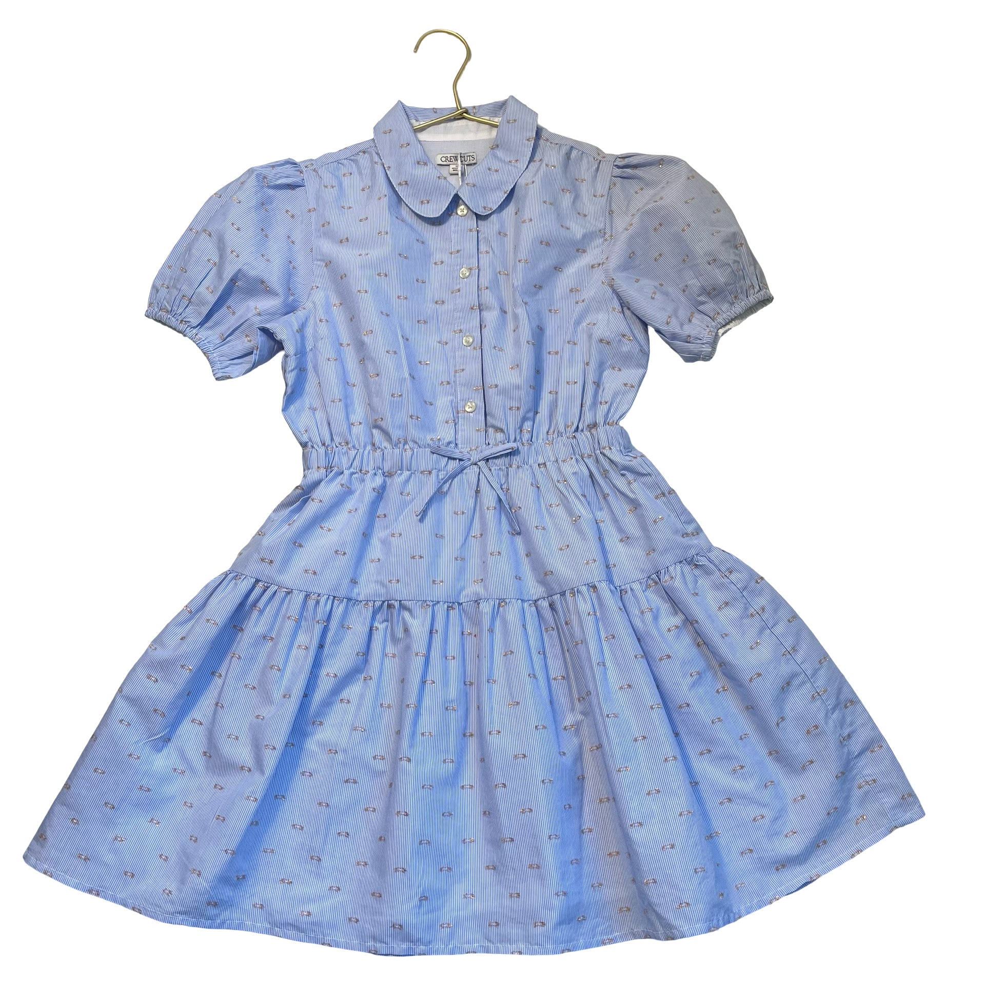 Crewcuts Blue & White Striped & Gold Metallic Dress - Size 10