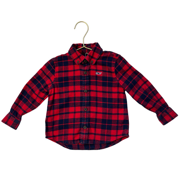 Vineyard Vines Red & Navy Plaid Flannel Button Down Shirt - Size 2T