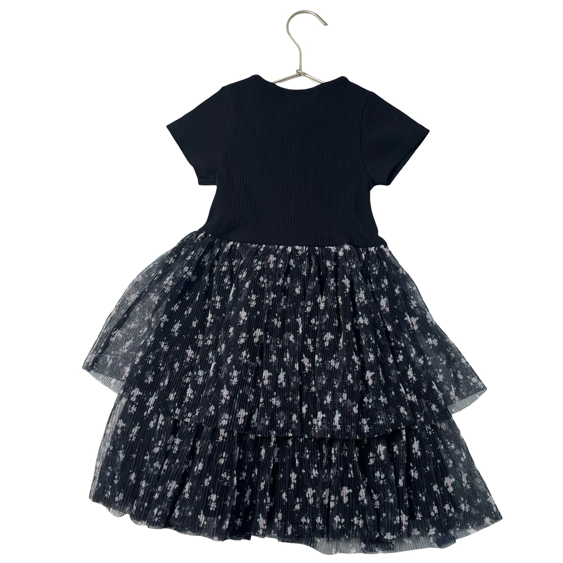 Castro Black Ribbed & Floral Pleated Tulle Dress - Size 4-6