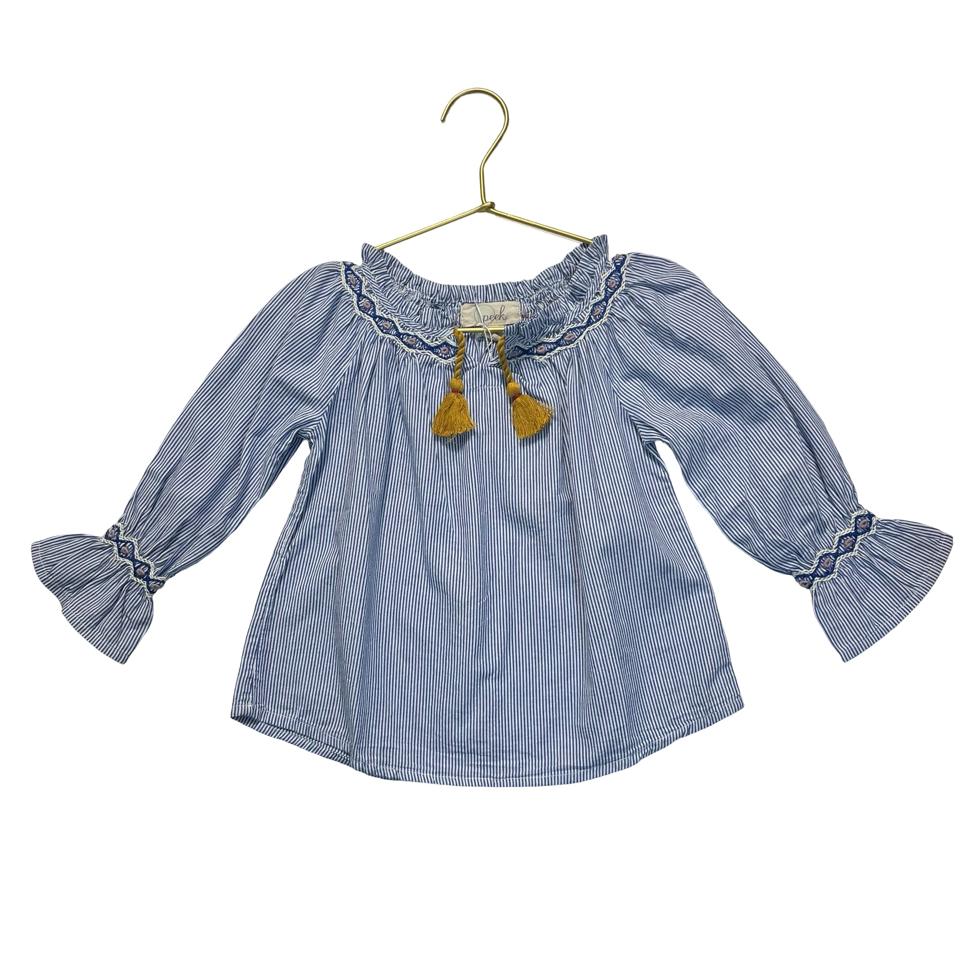 Peek Navy Striped Embroidered Blouse - Size 2T