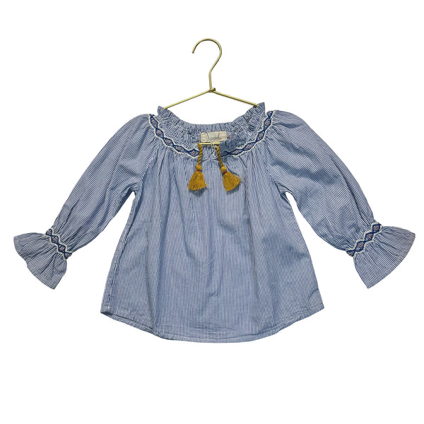 Peek Navy Striped Embroidered Blouse - Size 2T