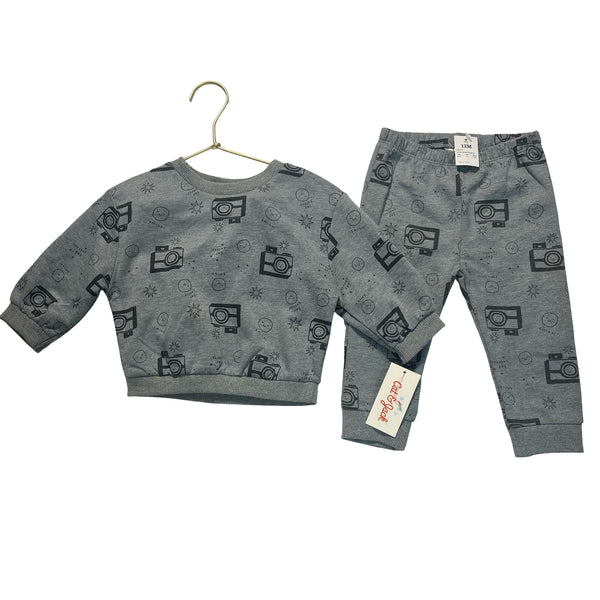 Cat & Jack Gray Camera Sweatshirt & Joggers with Tag - Size 12 Months