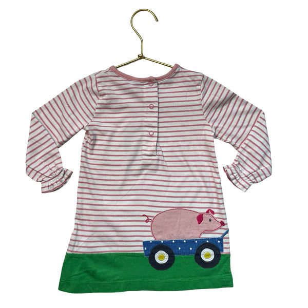 Baby Boden Pink Striped Farm Animal & Tractor Applique Dress - Size 12-18 Mo