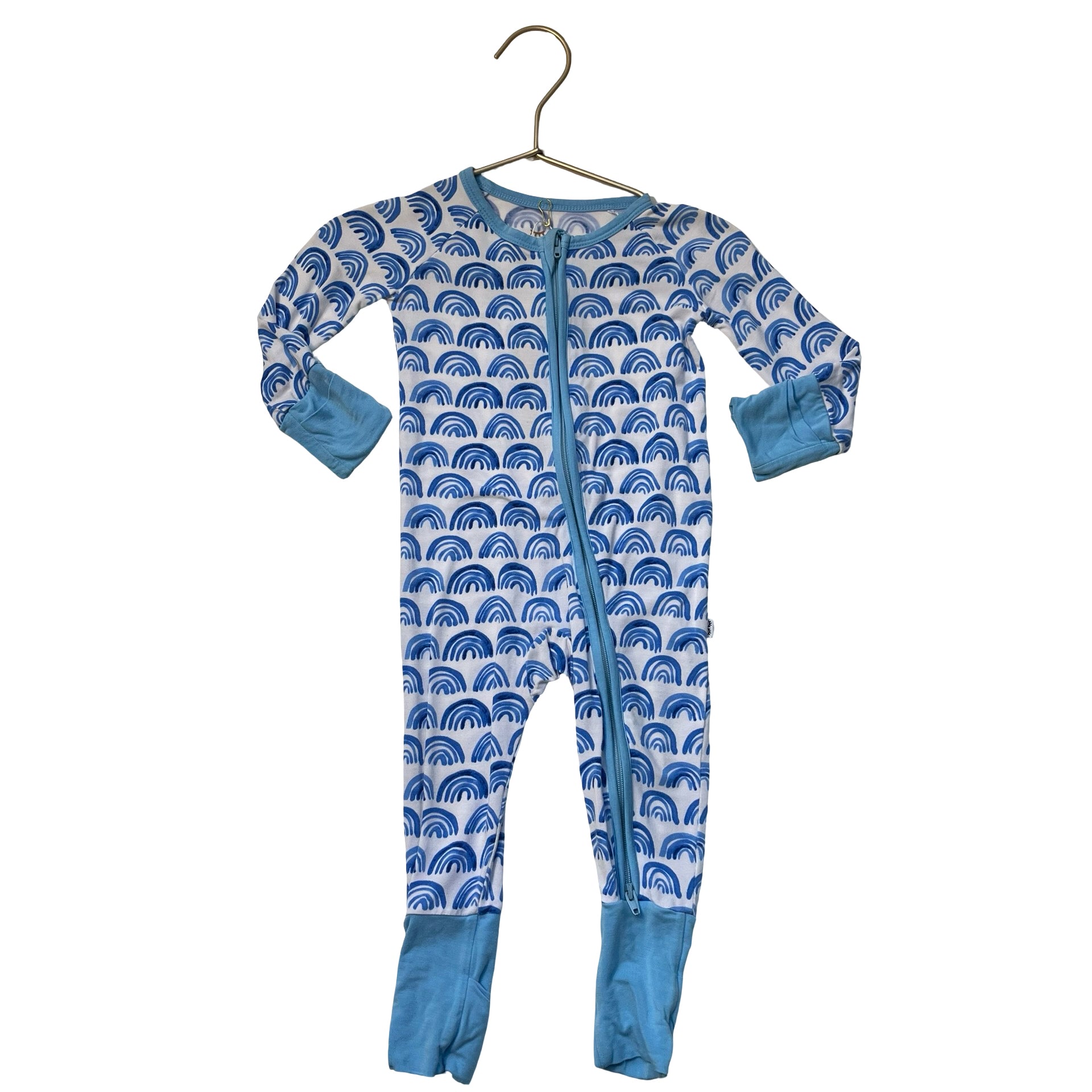 Little Sleepies Blue & White Rainbow Print One-Piece PJ - Size 3-6 Mo