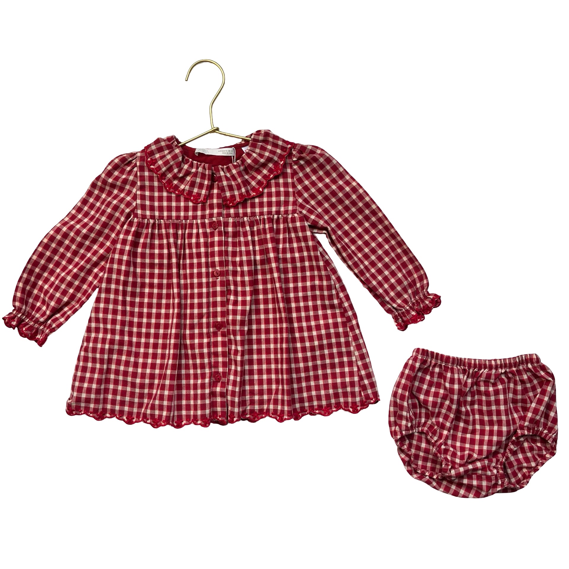 Zara Red & Ivory Plaid Dress & Bloomers - Size 9-12 Mo