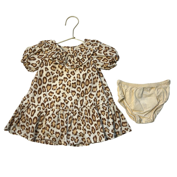 Janie and Jack Ivory & Tan Leopard Print Dress & Bloomers - Size 6-12 Mo
