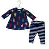 Hanna Andersson Navy Christmas Tree Tunic & Striped Leggings Set - Size 0-3 Mo