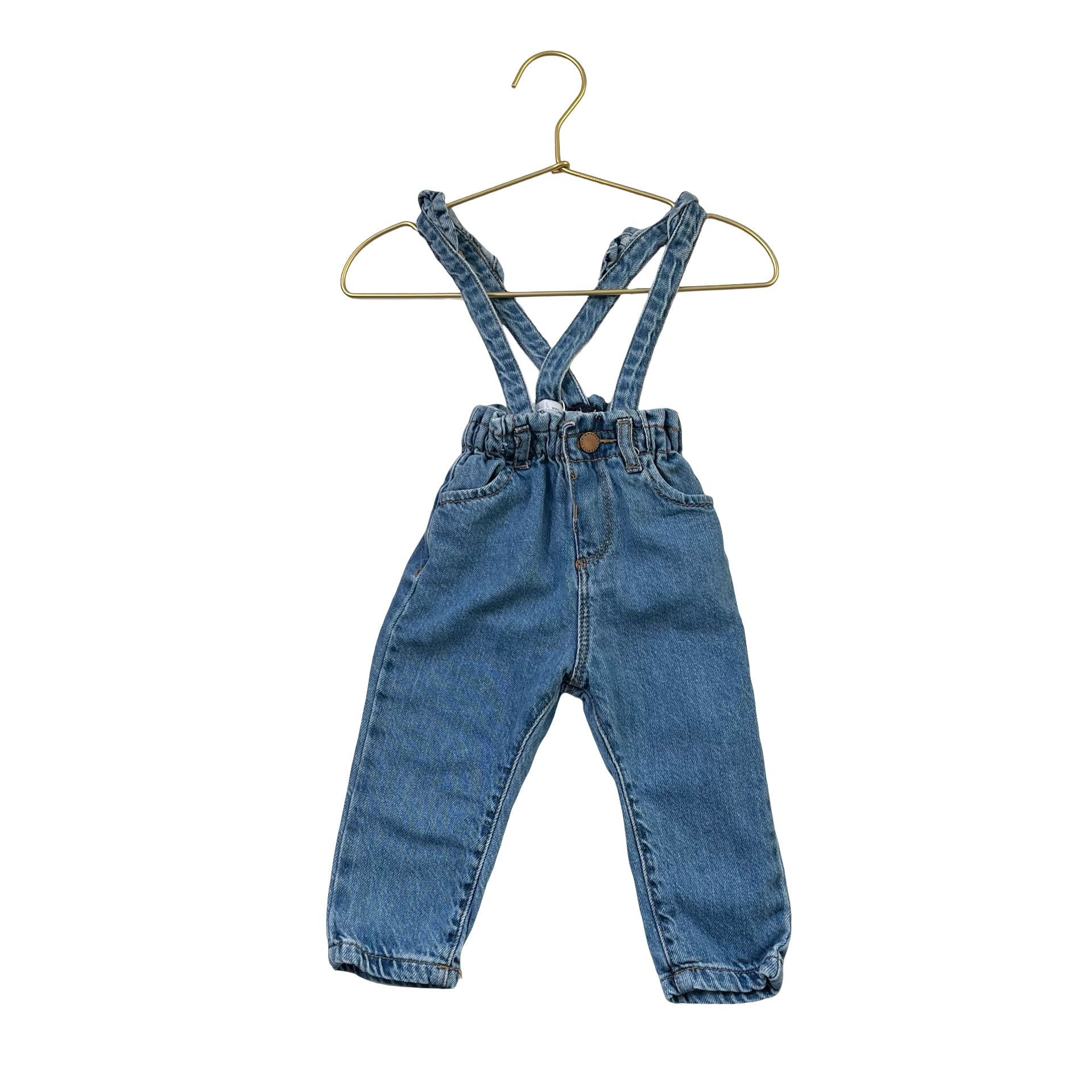 Zara Denim Ruffle Strap Suspender Jeans - Size 6-9 Mo