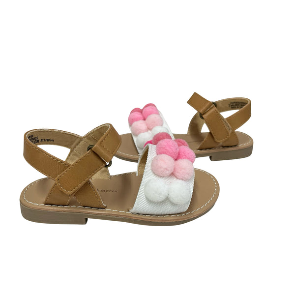 Cupcakes and Cashmere Tan & Pink Pom-Pom Sandals - Size 7