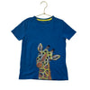 Mini Boden Blue Embroidered Giraffe T-Shirt - Size 6-7