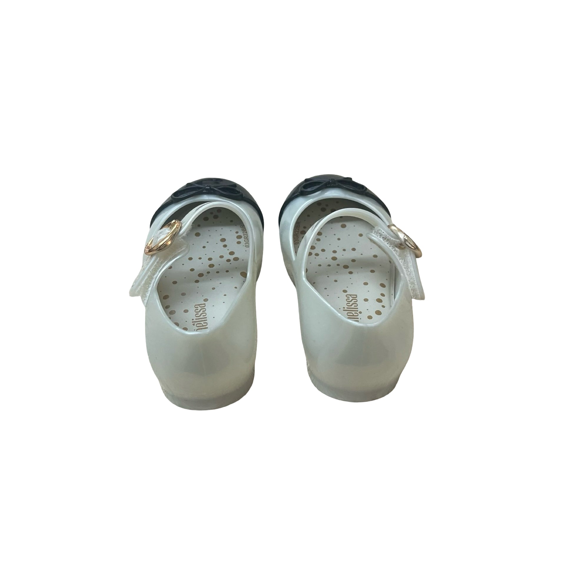 Mini Melissa Ivory Iridescent & Black Mary Jane Shoes - Size 5