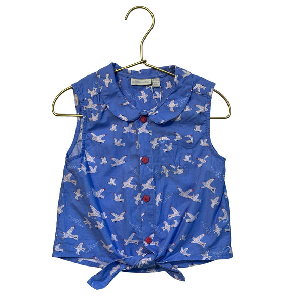 JoJo Maman Bebe Blue Bird Print Tie-Front Blouse - Size 4-5Y