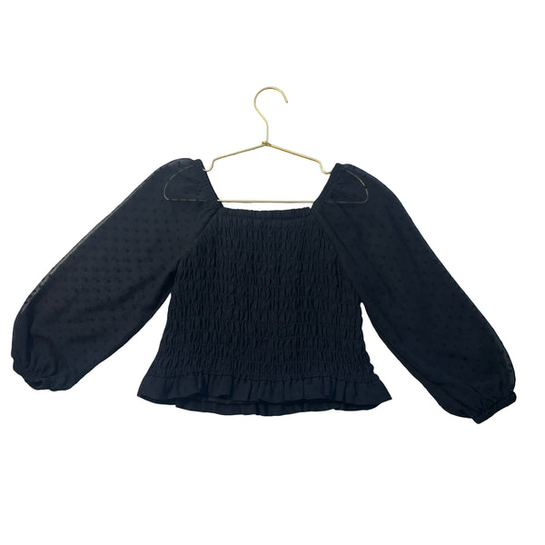 Old Navy Black Smocked Chiffon Heart Print Top -  Size M 8