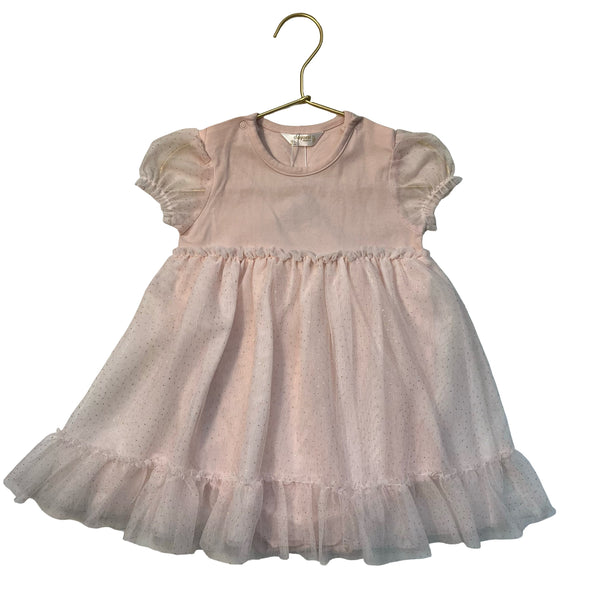 Mayoral Pink & Gold Glitter Dot Tulle Dress, Butterfly Wings - Size 18 Mo