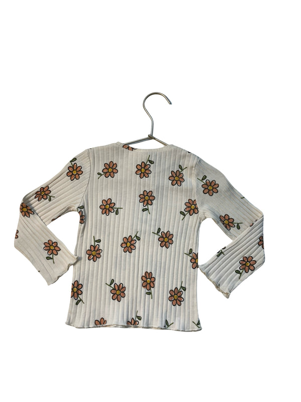 Zara Ivory Flower Print Ribbed Shirt - Size 18-24 Mo