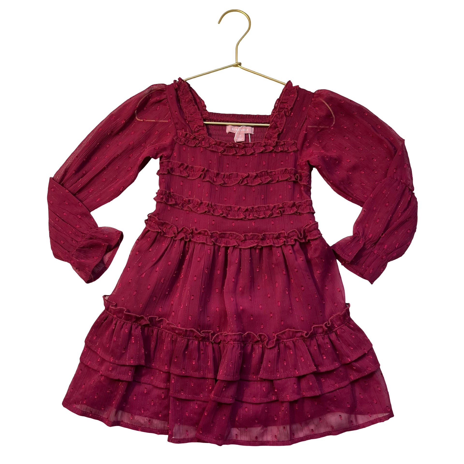 BCBG Burgundy Chiffon Swiss Dot Dress - Size 3T