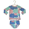 Ruffle Butts Pastel Flower Print Rash Guard 2 Piece Swim Suit - Size 3T