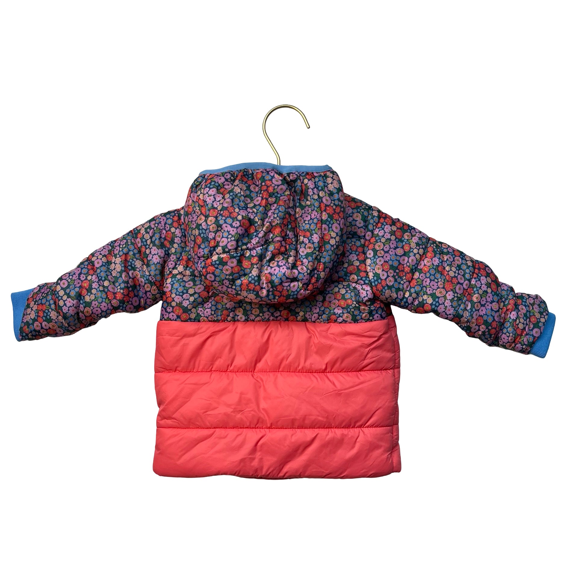Magnetic Me Coral & Blue Floral & Ivory Fleece Reversible Jacket - Size 6-9 Mo