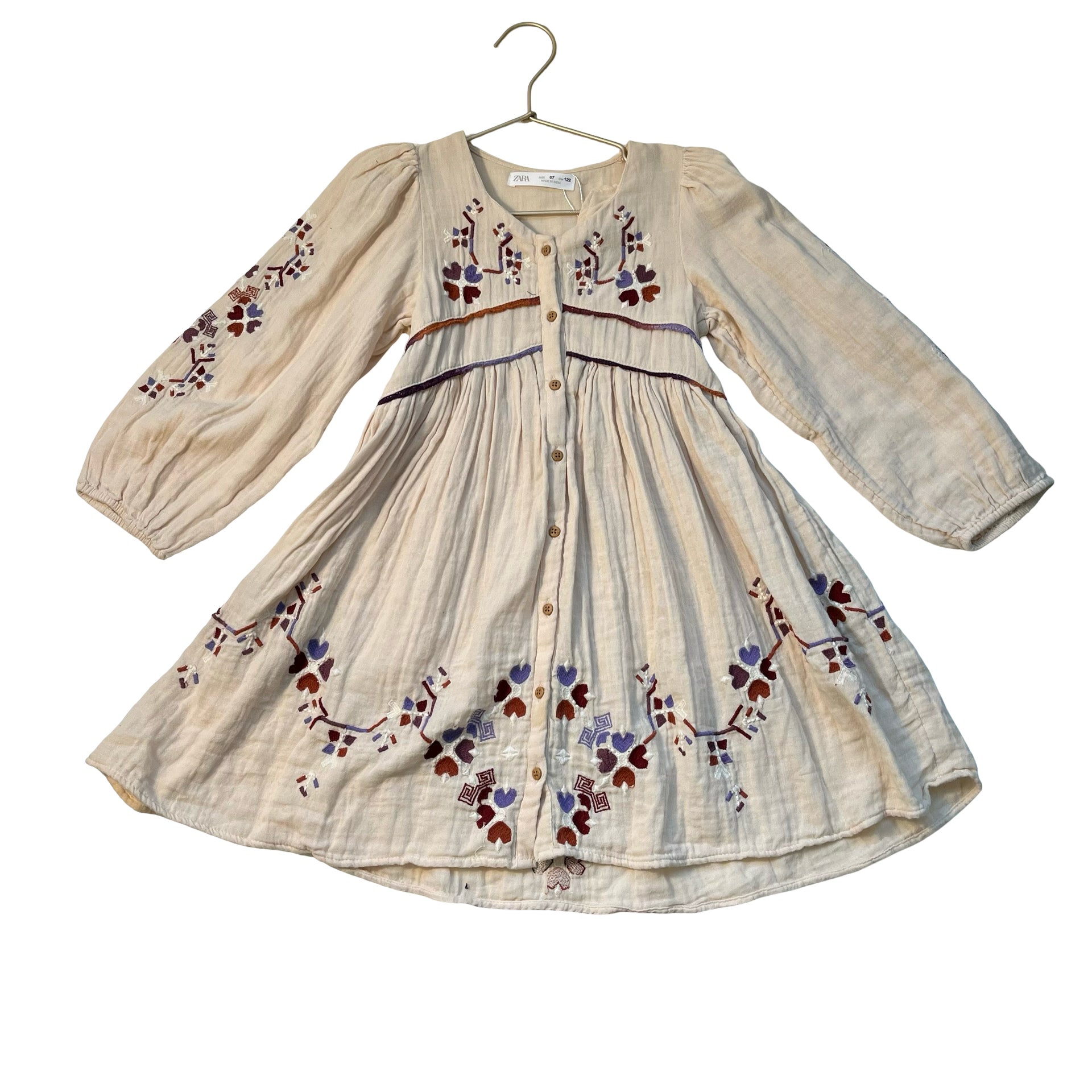Zara Ivory Embroidered Dress - Size 7
