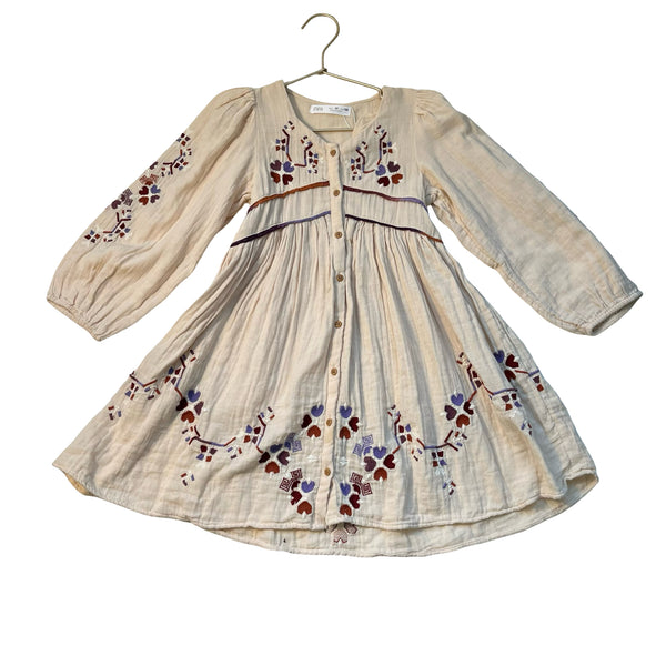 Zara Ivory Embroidered Dress - Size 7