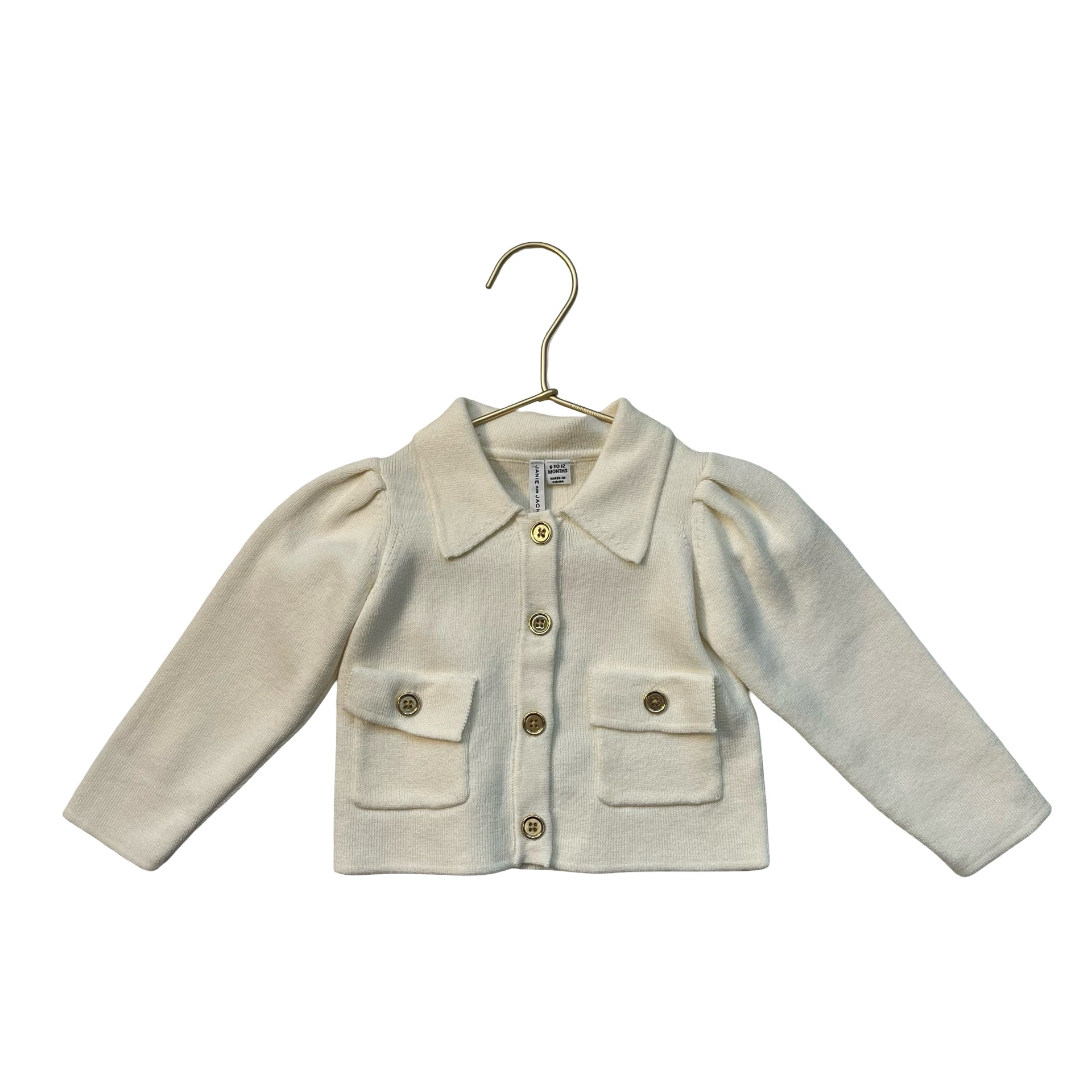 Janie and Jack Ivory Gold Button Cardigan - Size 6-12 Mo