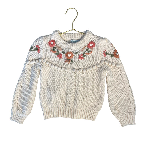 Abel & Lula Ivory Embroidered Flower Sweater - Size 4