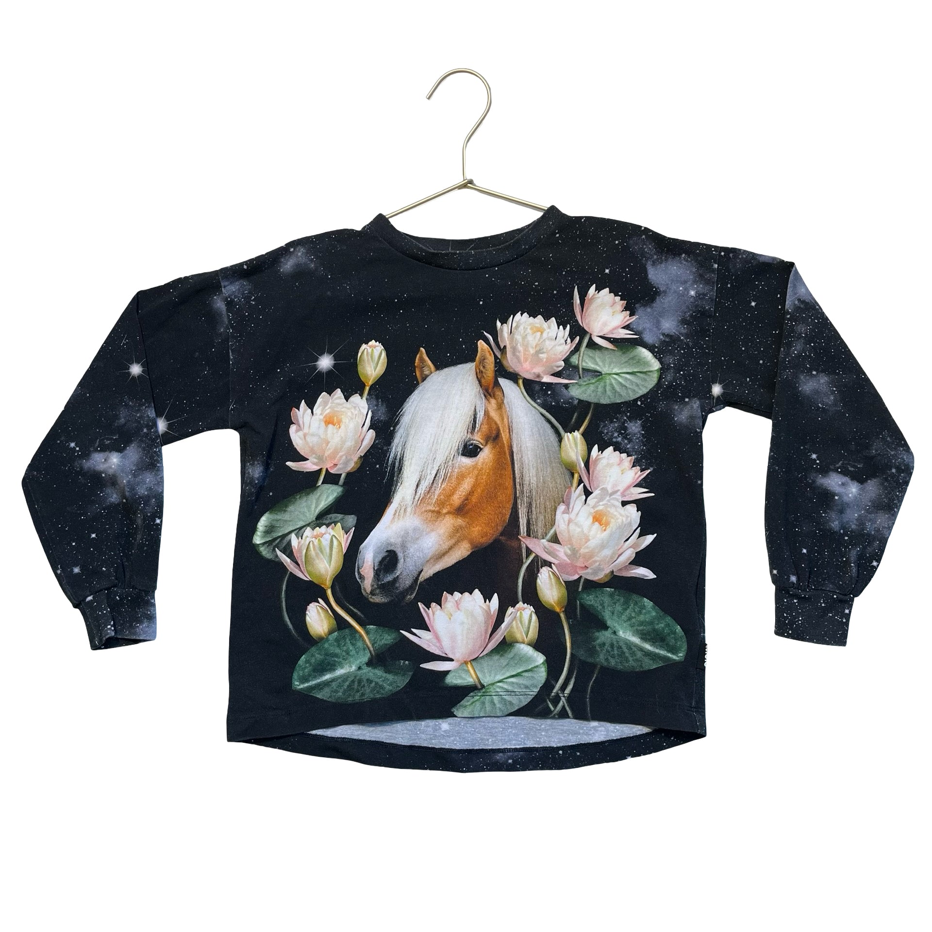 Molo Black Galaxy, Flower & Horse Graphic Top - Size 8