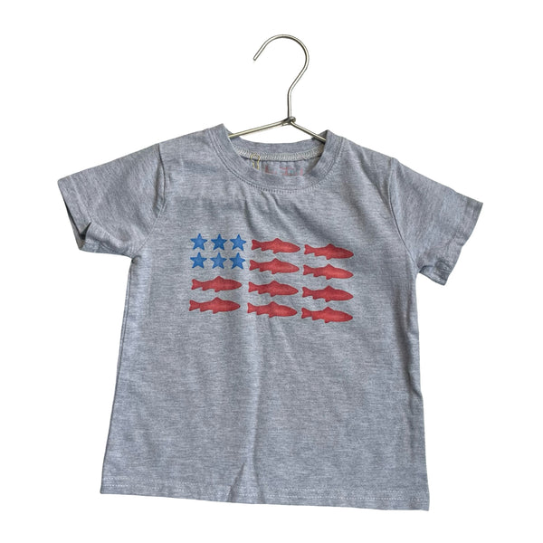 Stitchy Fish Gray Fish Flag T-Shirt - Size 2T