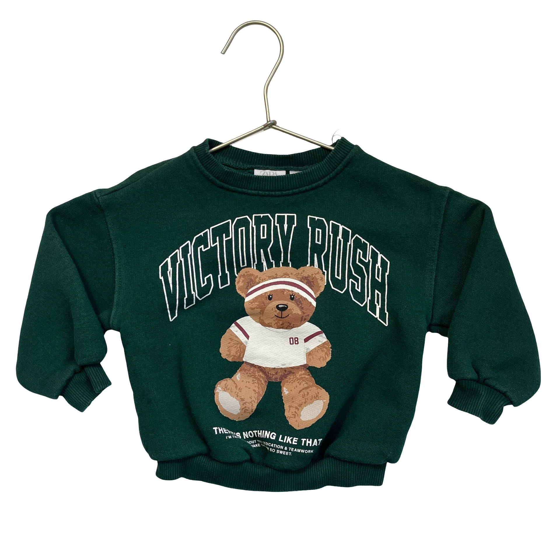 Zara Green Bear Graphic 'Victory Rush' Sweatshirt - Size 1.5Y