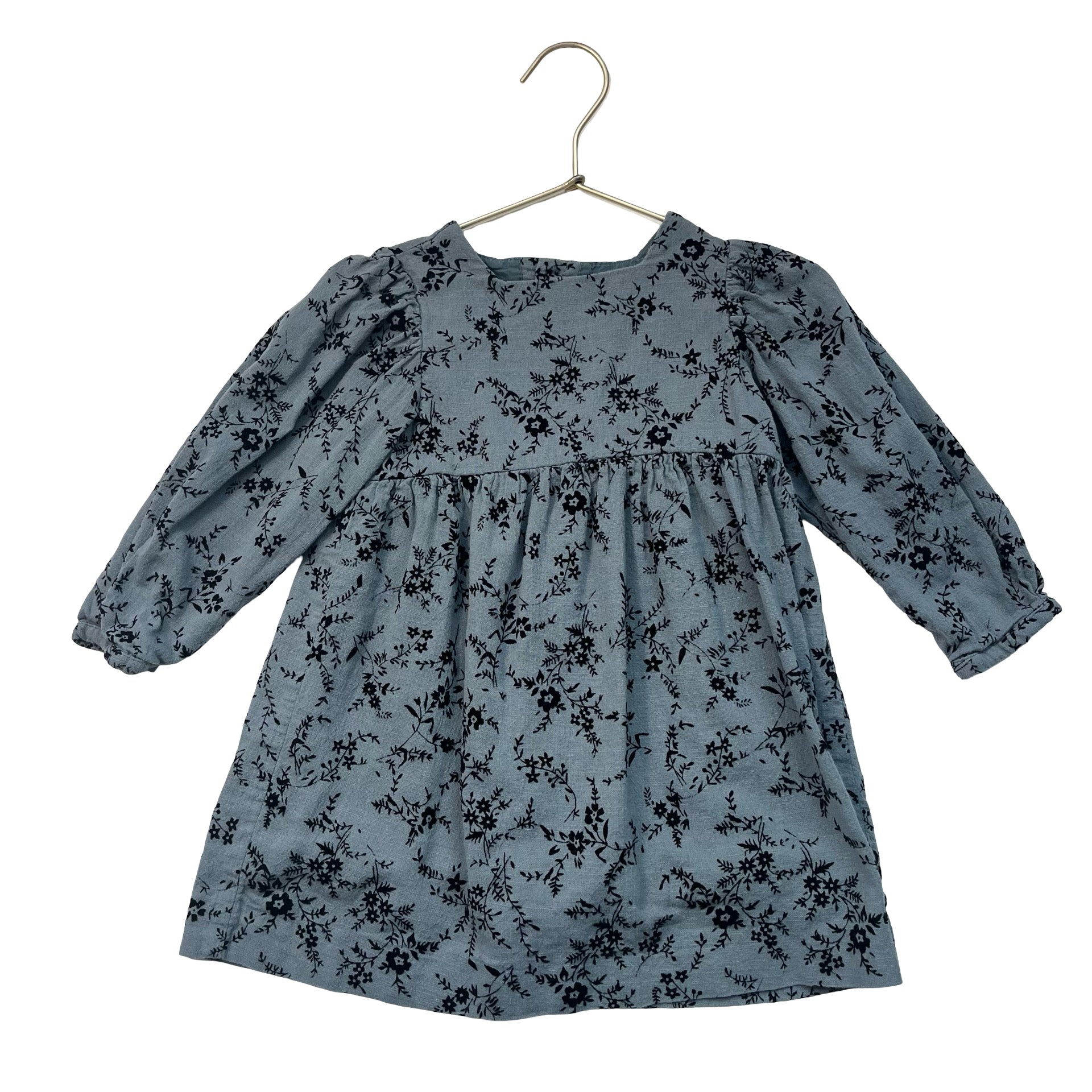 Zara Slate Blue & Black Velvet Floral Dress - Size 3-4