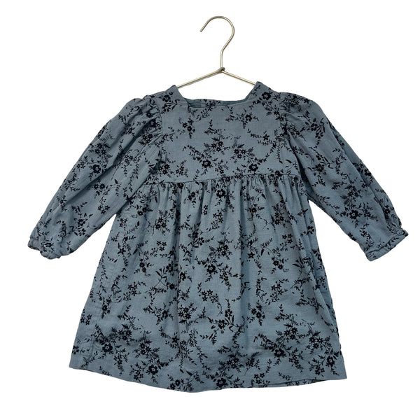 Zara Slate Blue & Black Velvet Floral Dress - Size 3-4