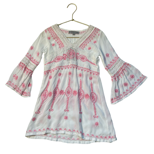 Kiwi Saint-Tropez White & Embroidered Pink Swim Cover Up Dress - Size 6