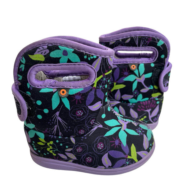 Bogs Black & Purple Floral Waterproof Boots - Size 5