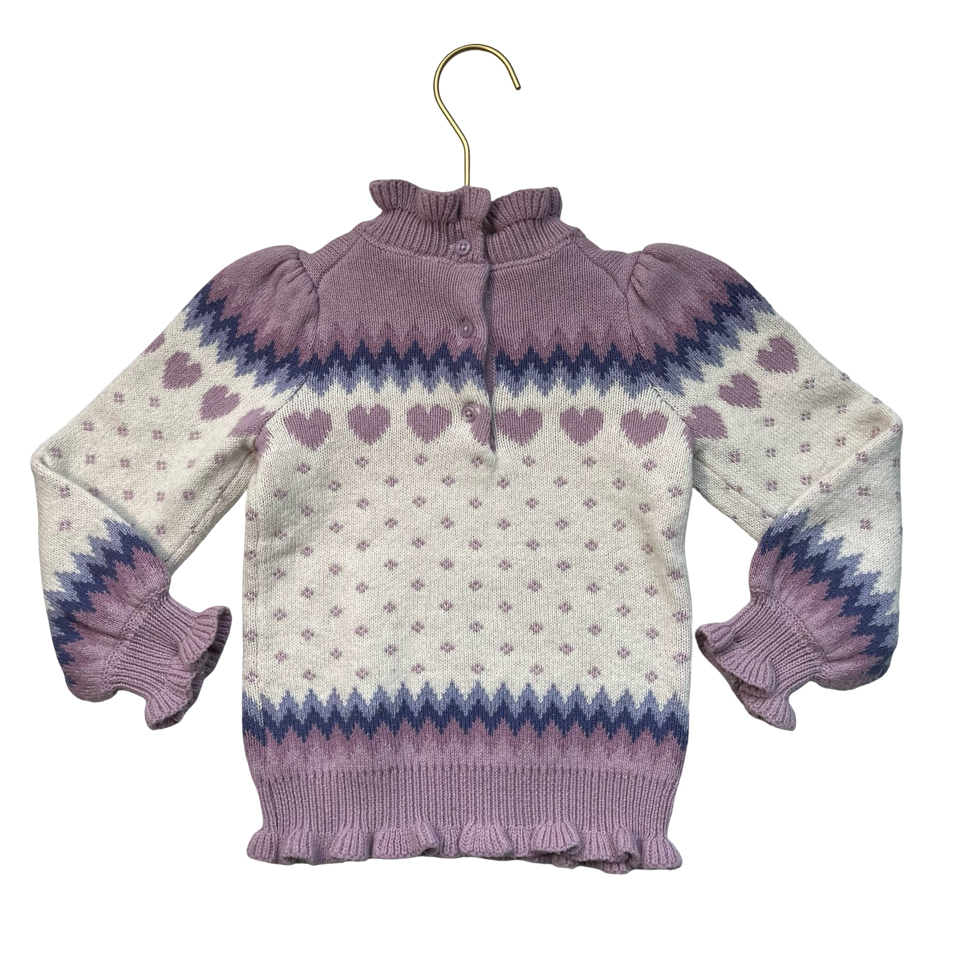 Janie and Jack Lavender, Purple, Ivory Heart Pattern Sweater - Size 3
