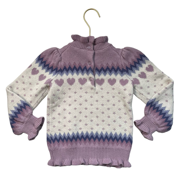 Janie and Jack Lavender, Purple, Ivory Heart Pattern Sweater - Size 3