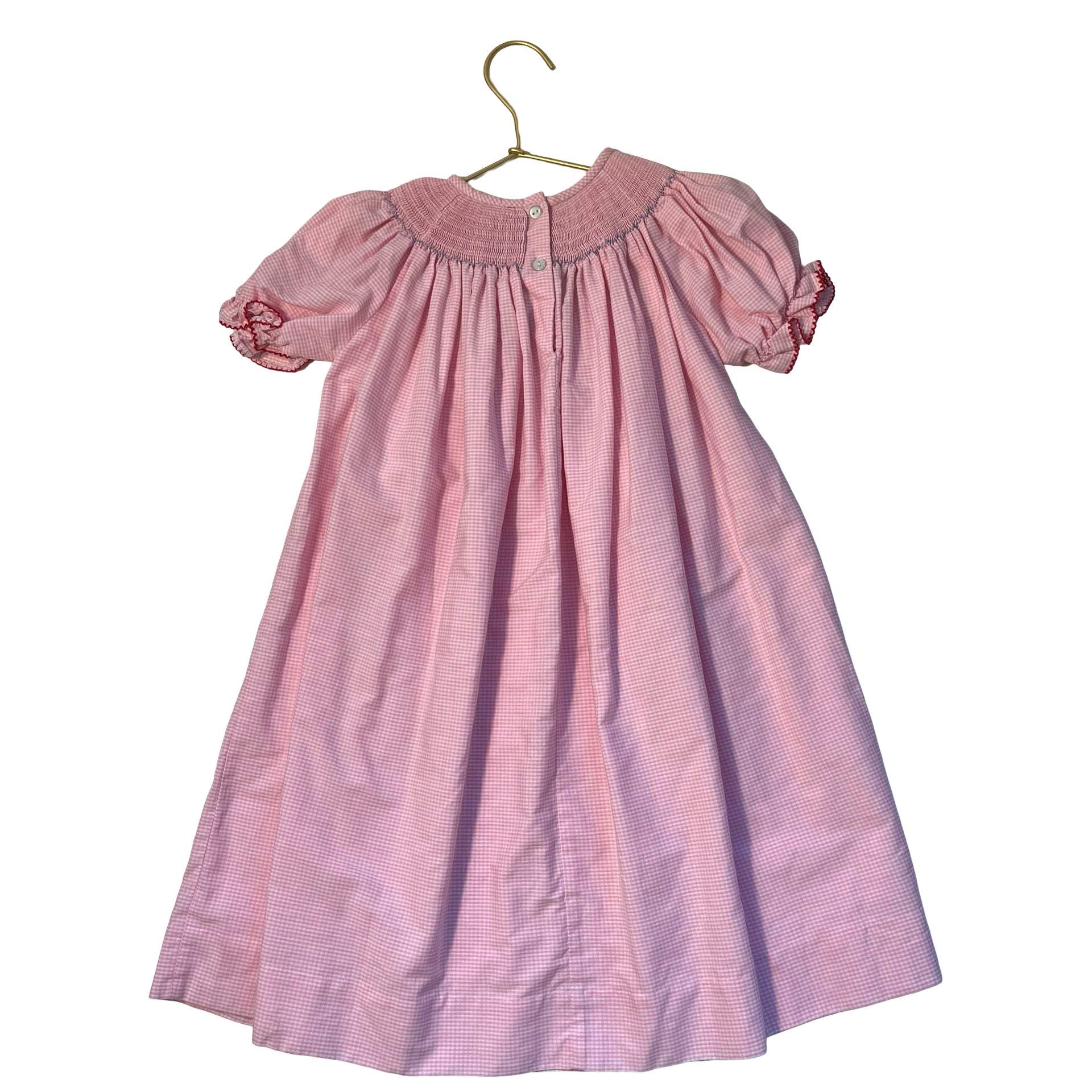 Southern Sunshine Pink Gingham Smocked Christmas Dog Sled Dress - Size 4T