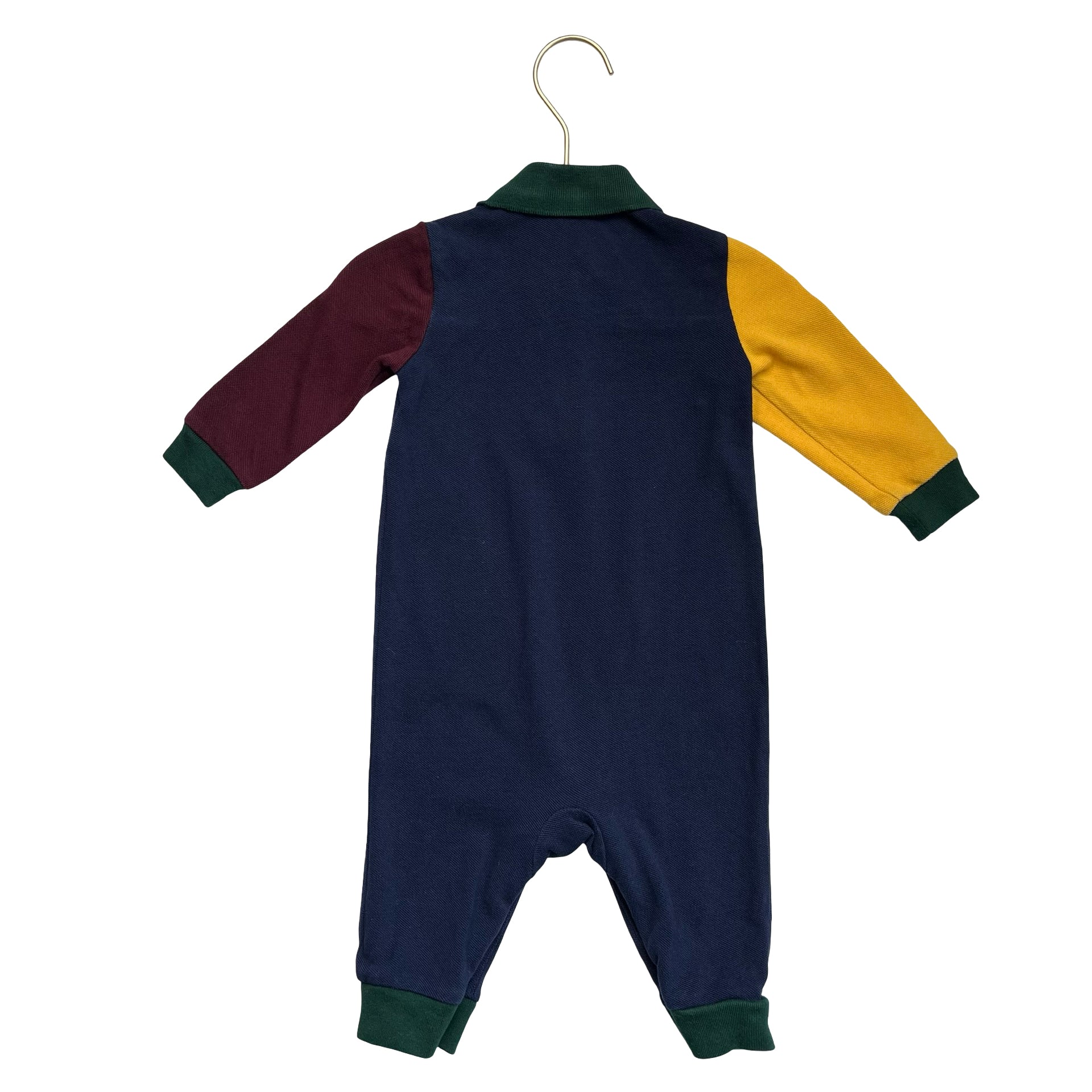 Ralph Lauren Navy, Green, Maroon, Yellow Color Block Polo One-Piece - Size 6 Mo